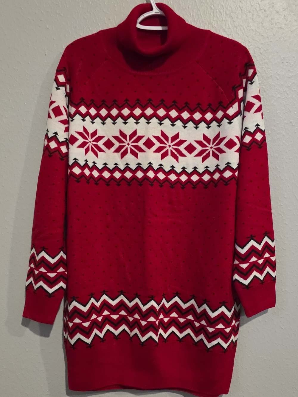 Red Fair Isle Turtleneck Sweater Dress - Classic Holiday Knit
